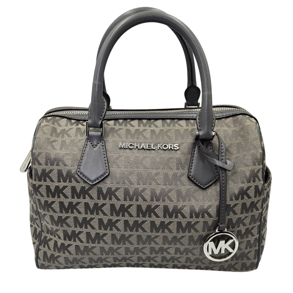 Michael Kors Monogram Satchel Handbag Gray Canvas Leather Top Handle Bag MK